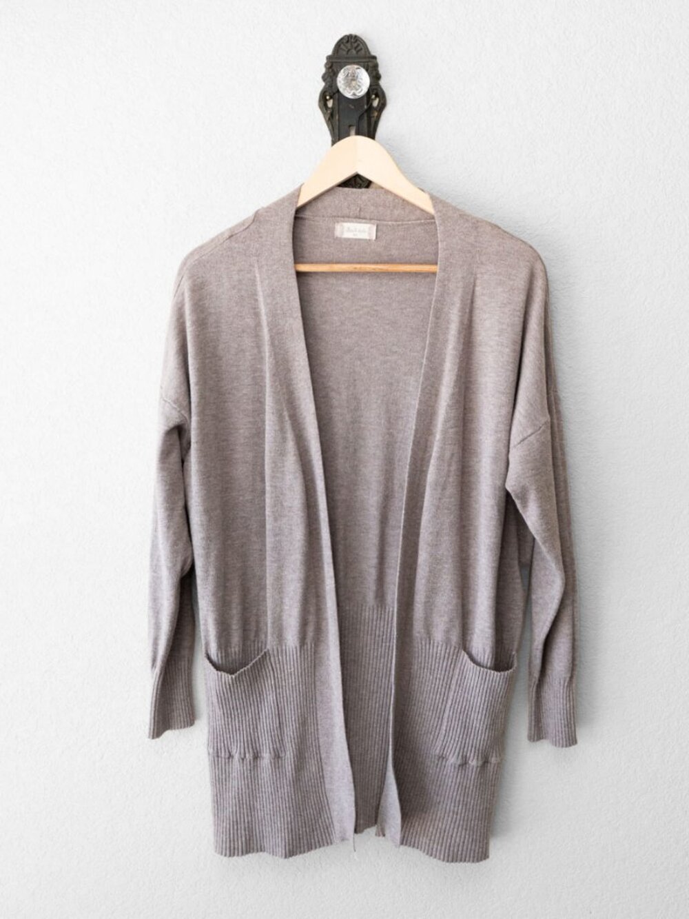 Altar'd State Cardigan M/L Taupe Beige Open Front Long Soft Knit Pockets - Picture 2 of 14